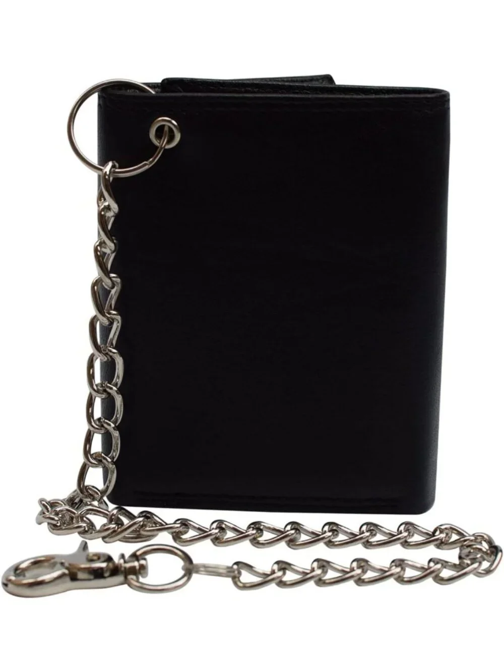 Men's Premium Leather Trifold Wallet with RFID Blocking & Chain - Black